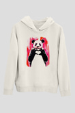 Panda Beyaz Unisex Kapşonlu Sweatshirt