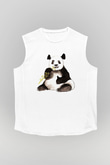 Panda Beyaz Unisex Kolsuz Tişört