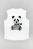 Panda Beyaz Unisex Kolsuz Tişört
