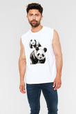 Panda Beyaz Unisex Kolsuz Tişört