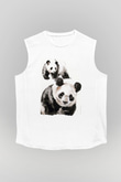 Panda Beyaz Unisex Kolsuz Tişört