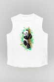 Panda Beyaz Unisex Kolsuz Tişört