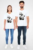 Panda Beyaz Unisex V Yaka Tişört