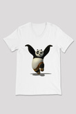 Panda Beyaz Unisex V Yaka Tişört T-Shirt