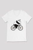 Panda Beyaz Unisex V Yaka Tişört T-Shirt