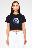 Panda Siyah  Crop Top Tişört