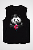 Panda Siyah Unisex Kolsuz Tişört