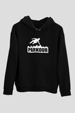 Parkour Baskılı Unisex Siyah Kapüşonlu Sweatshirt