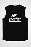 Parkour Baskılı Unisex Siyah Kolsuz Tişört