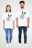 Paskalya Baskılı Beyaz Unisex Oversize Tişört - Tshirt