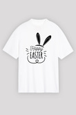 Paskalya Baskılı Beyaz Unisex Oversize Tişört - Tshirt