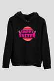 Paskalya Baskılı Unisex Siyah Hoodie