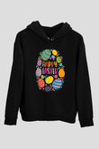 Paskalya Baskılı Unisex Siyah Hoodie