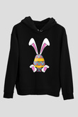 Paskalya Baskılı Unisex Siyah Hoodie