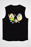 Paskalya Baskılı Unisex Siyah Kolsuz Tişört - Tshirt