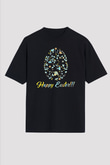 Paskalya Baskılı Unisex Siyah Oversize Tişört - Tshirt