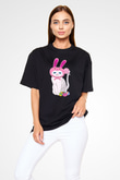 Paskalya Baskılı Unisex Siyah Oversize Tişört - Tshirt