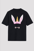 Paskalya Baskılı Unisex Siyah Oversize Tişört - Tshirt