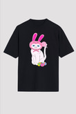 Paskalya Baskılı Unisex Siyah Oversize Tişört - Tshirt