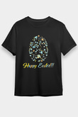 Paskalya Baskılı Unisex Siyah Tişört - Tshirt