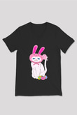 Paskalya Baskılı Unisex Siyah V Yaka Tişört - Tshirt