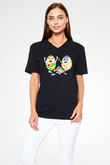 Paskalya Baskılı Unisex Siyah V Yaka Tişört - Tshirt