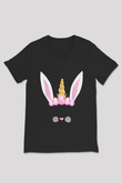 Paskalya Baskılı Unisex Siyah V Yaka Tişört - Tshirt