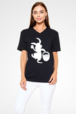 Paskalya Baskılı Unisex Siyah V Yaka Tişört - Tshirt