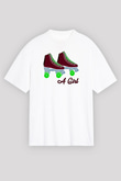 Paten Baskılı Unisex Beyaz Oversize Tişört - Tshirt