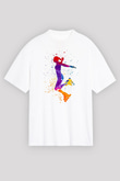 Paten Baskılı Unisex Beyaz Oversize Tişört - Tshirt