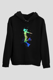 Paten Baskılı Unisex Siyah Kapüşonlu Sweatshirt