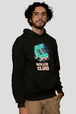 Paten Baskılı Unisex Siyah Kapüşonlu Sweatshirt