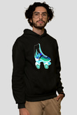 Paten Baskılı Unisex Siyah Kapüşonlu Sweatshirt