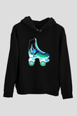 Paten Baskılı Unisex Siyah Kapüşonlu Sweatshirt