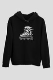 Paten Baskılı Unisex Siyah Kapüşonlu Sweatshirt
