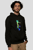 Paten Baskılı Unisex Siyah Kapüşonlu Sweatshirt