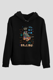 Paten Baskılı Unisex Siyah Kapüşonlu Sweatshirt