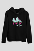 Paten Baskılı Unisex Siyah Kapüşonlu Sweatshirt