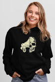 Paten Baskılı Unisex Siyah Kapüşonlu Sweatshirt