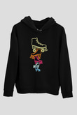Paten Baskılı Unisex Siyah Kapüşonlu Sweatshirt