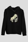 Paten Baskılı Unisex Siyah Kapüşonlu Sweatshirt