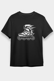 Paten Baskılı Unisex Siyah Tişört - Tshirt