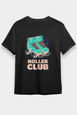Paten Baskılı Unisex Siyah Tişört - Tshirt