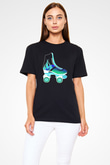Paten Baskılı Unisex Siyah Tişört - Tshirt