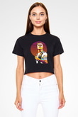 Paulo Dybala Baskılı Siyah Crop Top Kadın Tişört - Tshirt