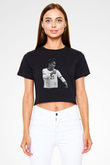 Paulo Dybala Baskılı Siyah Crop Top Kadın Tişört - Tshirt