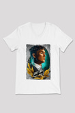 Peaky Blinders Baskılı Beyaz Unisex V Yaka Tişört - Tshirt