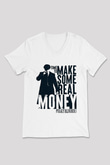 Peaky Blinders Baskılı Beyaz Unisex V Yaka Tişört - Tshirt