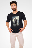 Peaky Blinders Baskılı Unisex Siyah V Yaka Tişört - Tshirt
