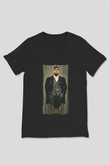 Peaky Blinders Baskılı Unisex Siyah V Yaka Tişört - Tshirt